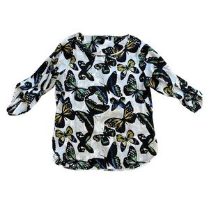 Apt 9 Butterfly Y2K Silky Roll Sleeve Blouse‎ Colorful Winter size Large